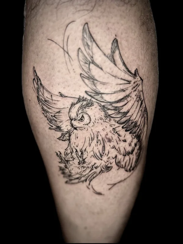 male black blackwork tattoo auf calf #103438 | Tätowierer Valeriia Radchenko