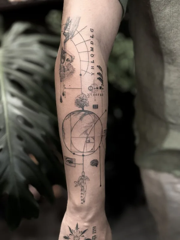 male blackandgrey graphic tattoo auf forearm #103446 | Tätowierer Valeriia Radchenko