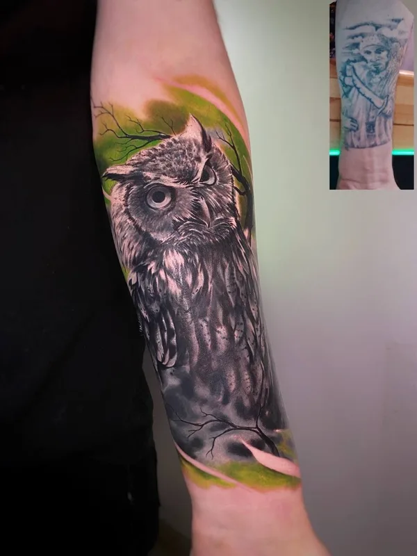 male blackandgrey coverup Tatuaggio su forearm #103485 | Tatuatore Сергей Петров