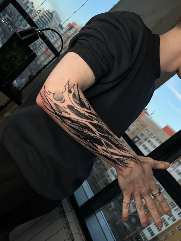 male black darklettering 纹身 在 arm #104244 | 纹身师 Евгений Колодкин