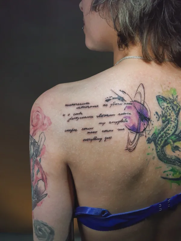 female color watercolor татуировка на back #104297 | Тату мастер Юлия Серебрякова