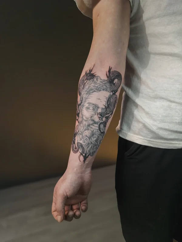 male black graphic татуировка на forearm #104298 | Тату мастер Юлия Серебрякова