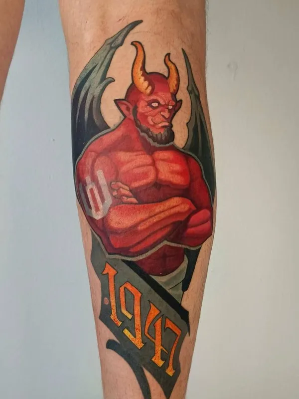 male color neotraditional tatouage sur calf #104545 | Artiste tatoueur Родион Раскольников