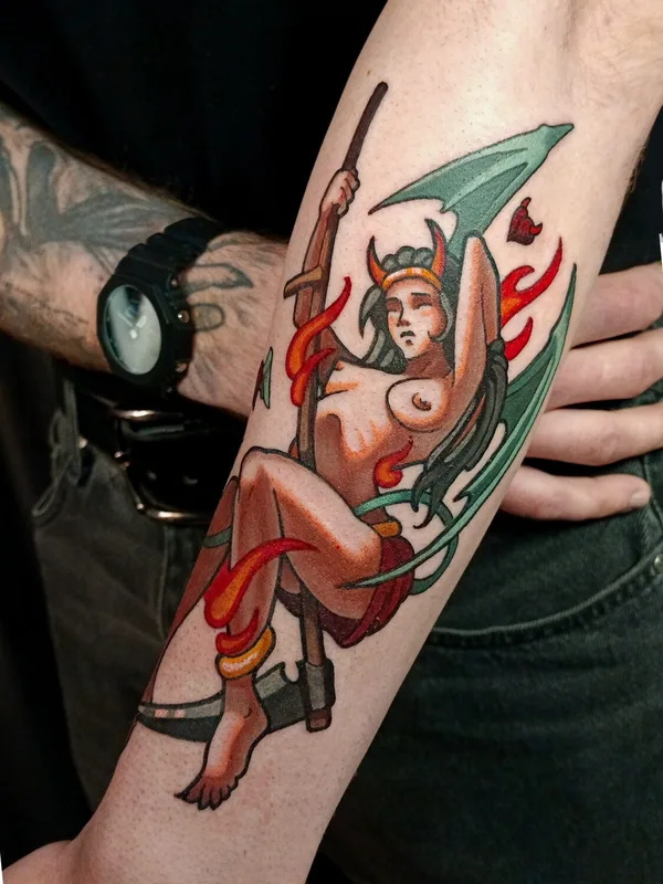 male color neotraditional tatouage sur forearm #104552 | Artiste tatoueur Родион Раскольников