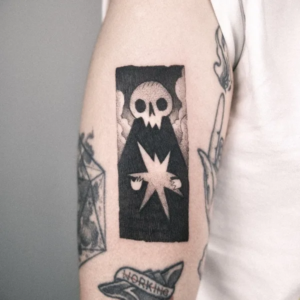 Illustrative tattoo by Sebastian Graves in Berlin