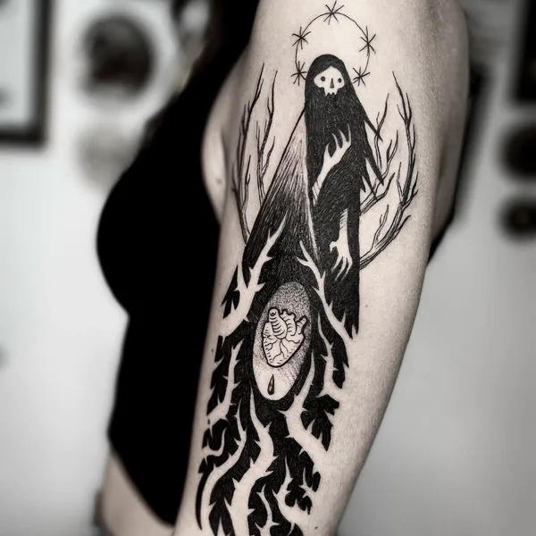 Illustrative tattoo by Sebastian Graves in Berlin