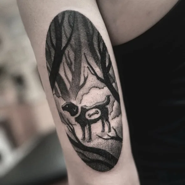 Illustrative tattoo by Sebastian Graves in Berlin