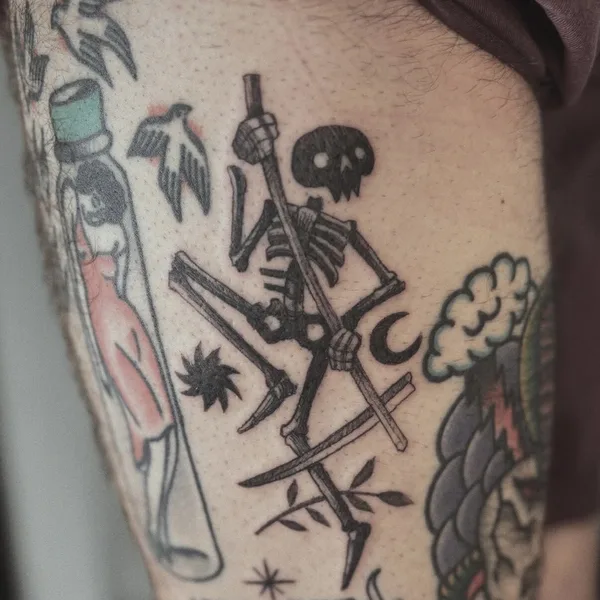Illustrative tattoo by Sebastian Graves in Berlin