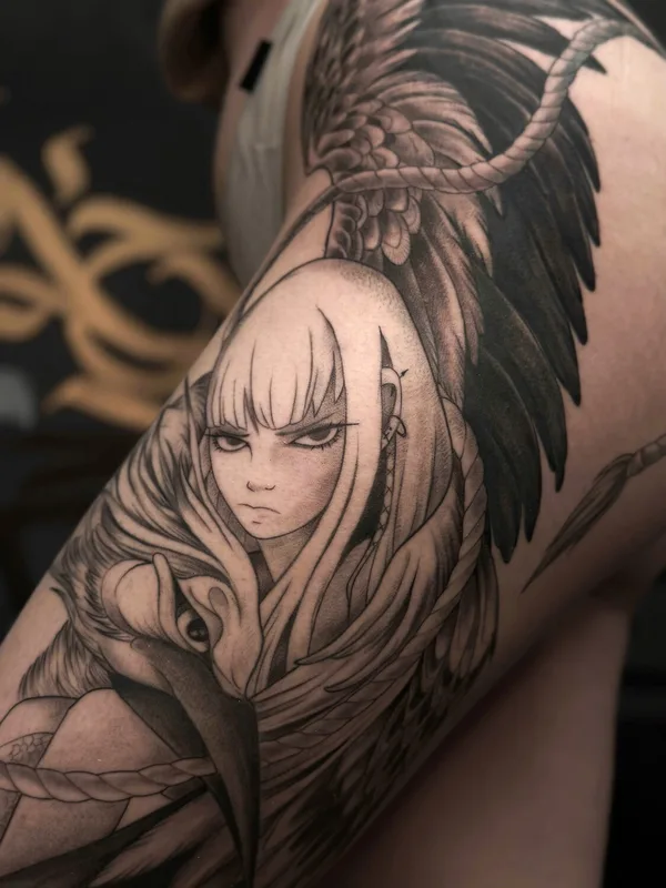 female black graphic татуировка на thigh #105688 | Тату мастер Анна Дубровина