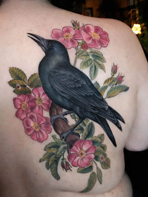 female color illustrative 纹身 在 upper back #102078 | 纹身师 Tara Morgan