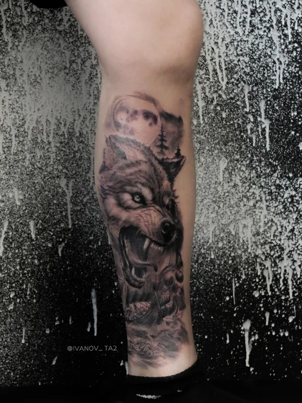 black and grey realism татуировка на calf #94619 | Тату мастер Даниил Иванов
