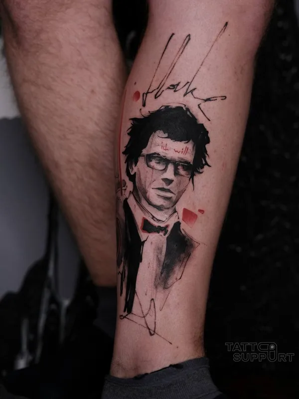 black and grey sketch tattoo on calf #97129 | Tattoo Artist Михаил Моррисон
