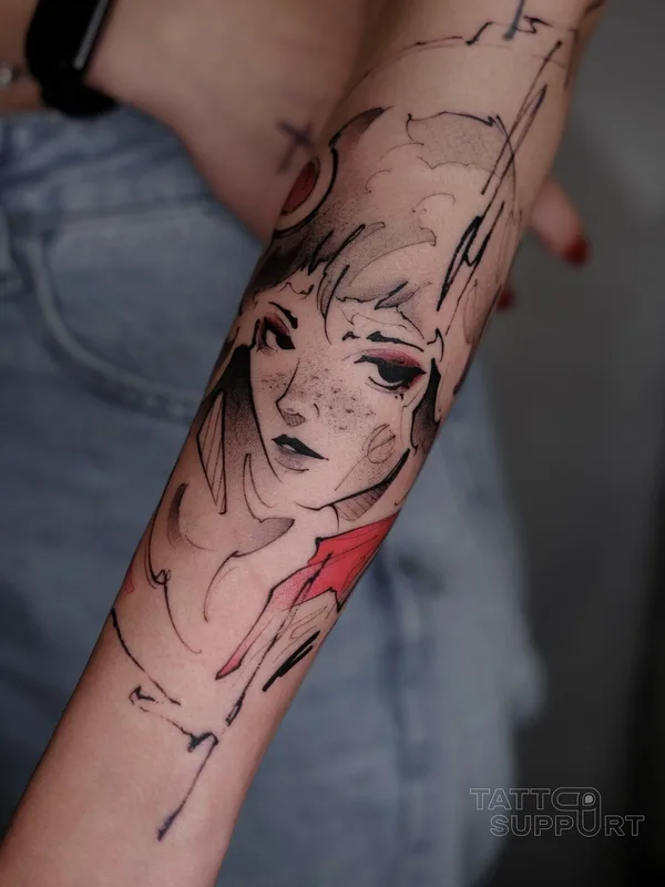 female color sketch tattoo on forearm #97130 | Tattoo Artist Михаил Моррисон
