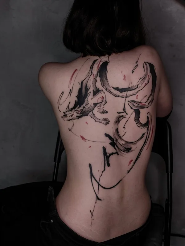 female color sketch tattoo on full back #97134 | Tattoo Artist Михаил Моррисон