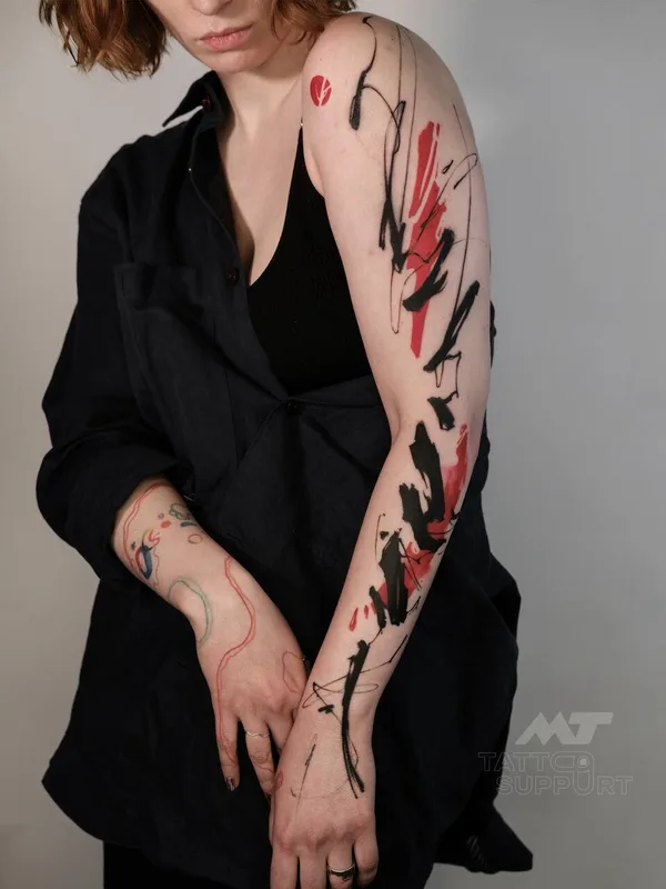 female color abstract tattoo on full sleeve #97137 | Tattoo Artist Михаил Моррисон