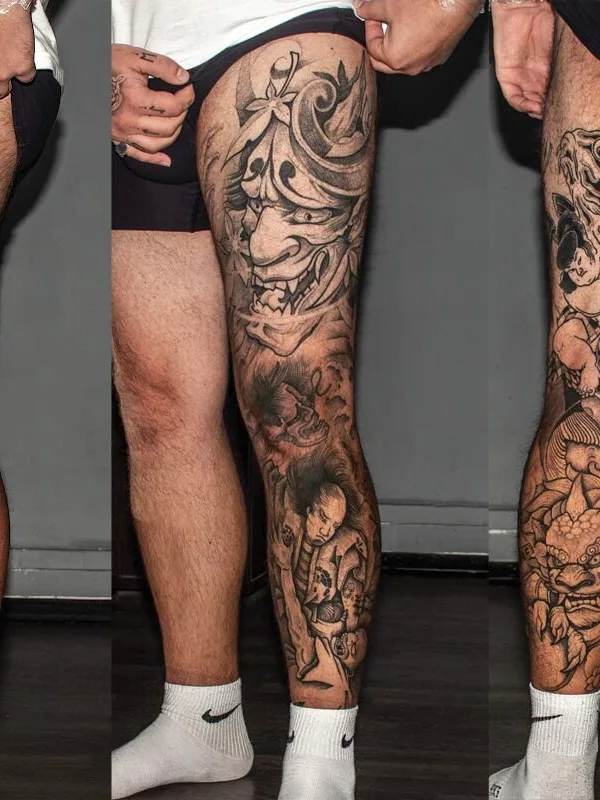 male blackandgrey graphic Tatuagem em leg #93814 | Tatuador Константин Овсянников