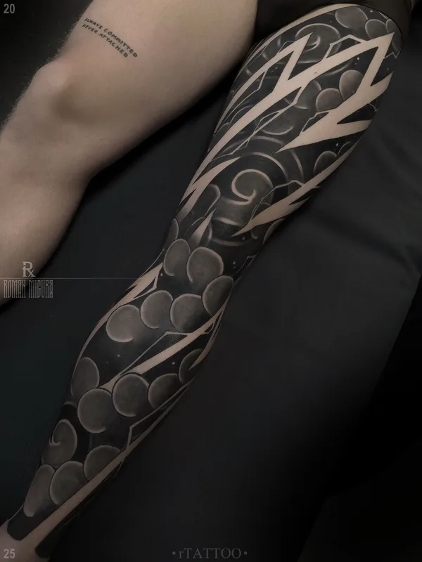 male blackandgrey japanese tatuaje en leg #96583 | Tatuador РОМАН МИГУРА