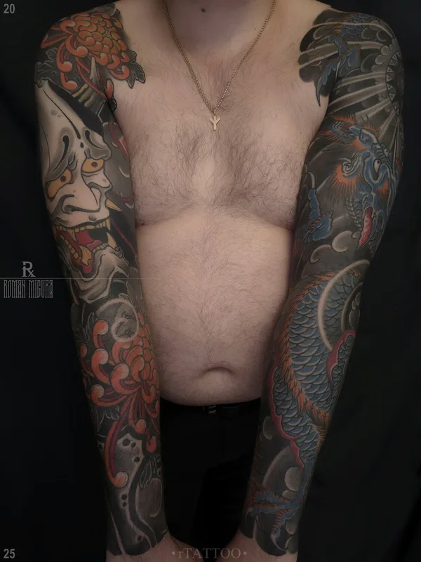 male color japanese tatuaje en sleeve #96587 | Tatuador РОМАН МИГУРА