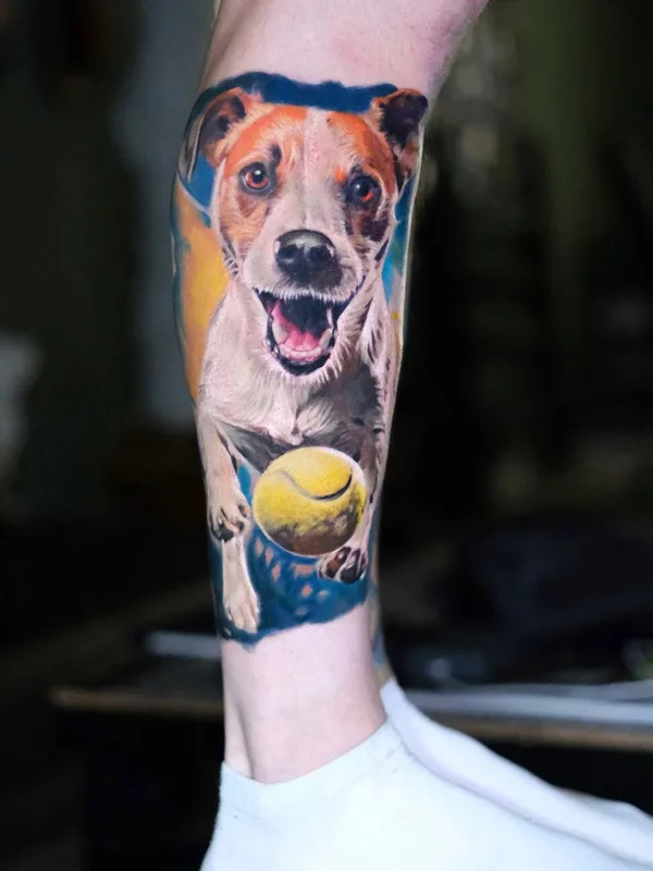 male color realism tattoo auf leg #94915 | Tätowierer Kirill Antik