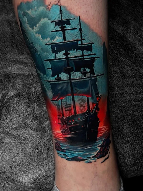 color illustrative 纹身 在 calf #97415 | 纹身师 Оля Лиса
