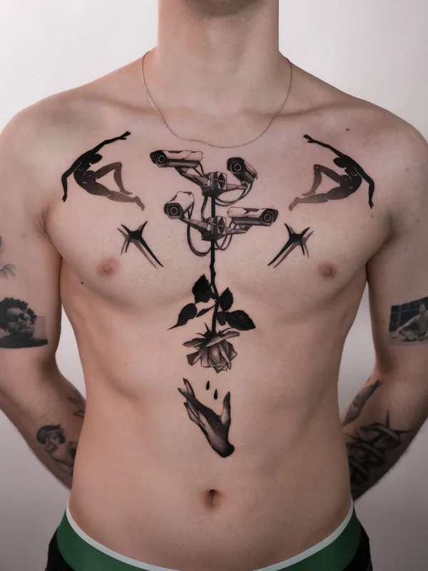 male black and grey blackwork татуировка на chest #95081 | Тату мастер Petr Shvets