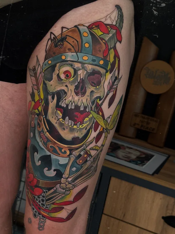 male color neotraditional Tatuagem em leg #101281 | Tatuador Паш Тет