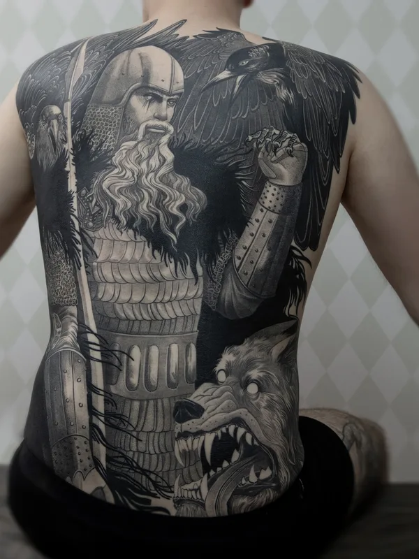 black and grey realism татуировка на full back #96901 | Тату мастер Sicko Black