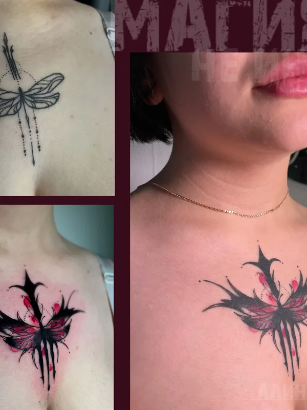 female color fineline татуировка на sternum #95720 | Тату мастер Алина Желтухина