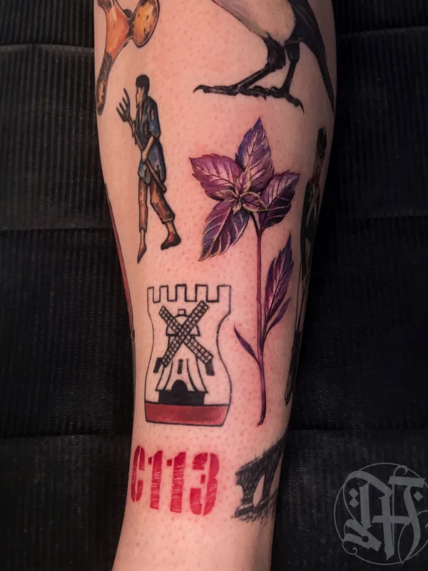 male color miniature tattoo auf shin #93451 | Tätowierer Саша Мезо