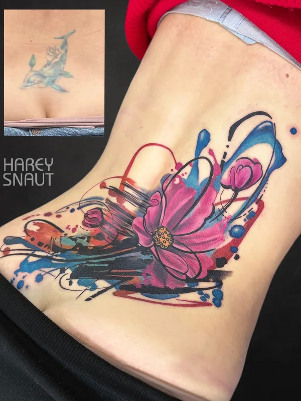 female color watercolor tatouage sur back #102551 | Artiste tatoueur Harey Snaut