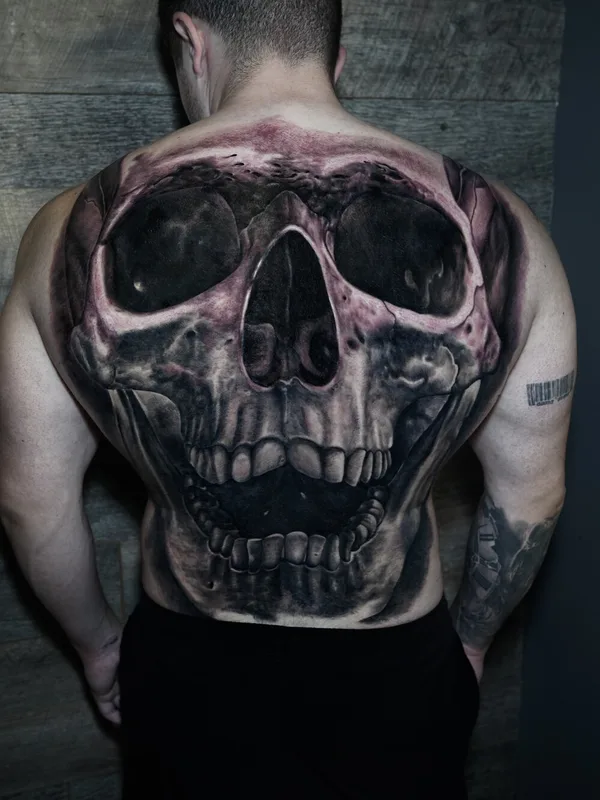 male black and grey realism татуировка на full back #99238 | Тату мастер Gregory Pazdniakou 