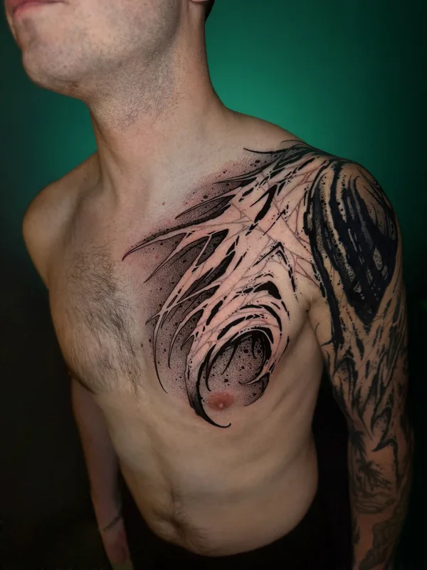 male blackandgrey darklettering Tatuagem em breast #103333 | Tatuador Сергей Тымкив