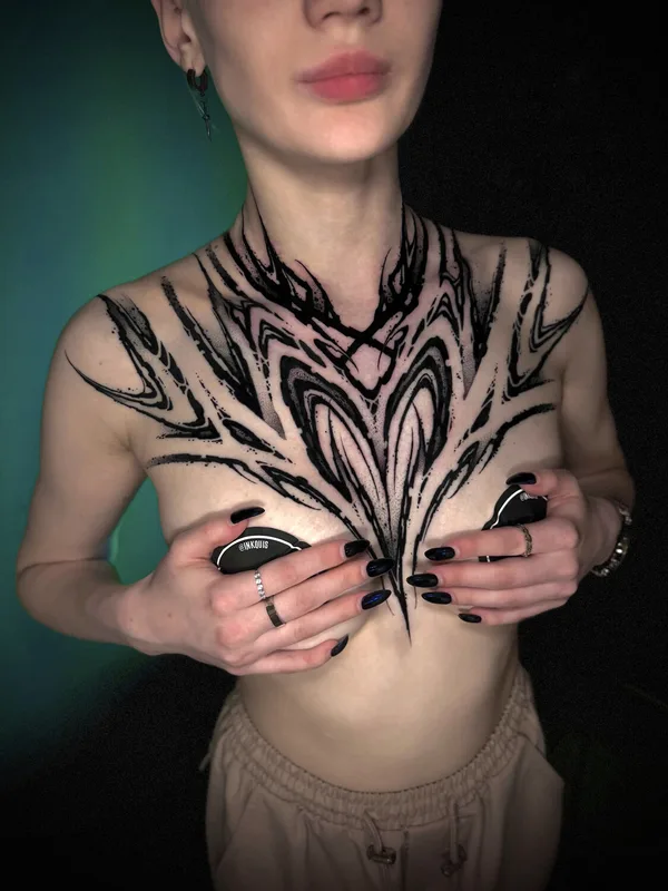 female blackandgrey darklettering Tatuagem em breast #103338 | Tatuador Сергей Тымкив