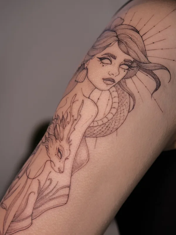 female black illustrative Tatuagem em upper arm #91221 | Tatuador Kseniia Grazhdan