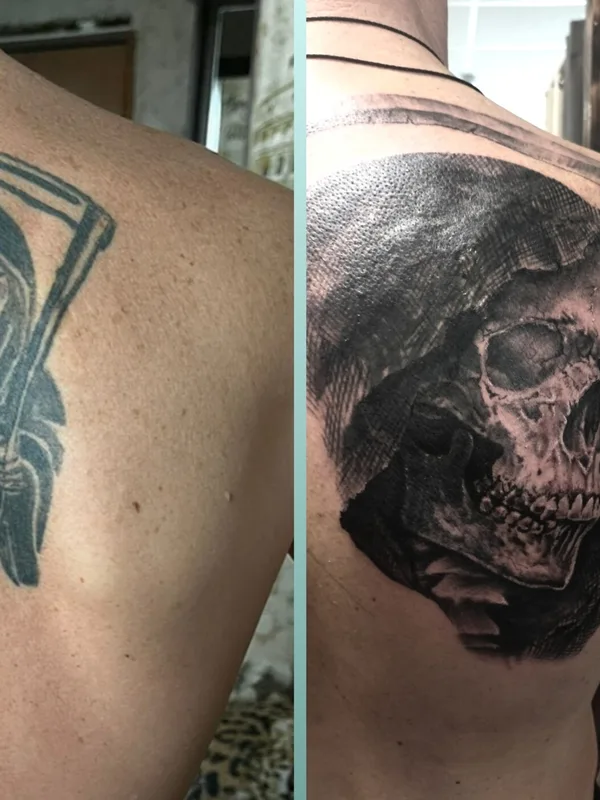 black and grey black and grey татуировка на shoulder blade #92665 | Тату мастер Докалов Владислав