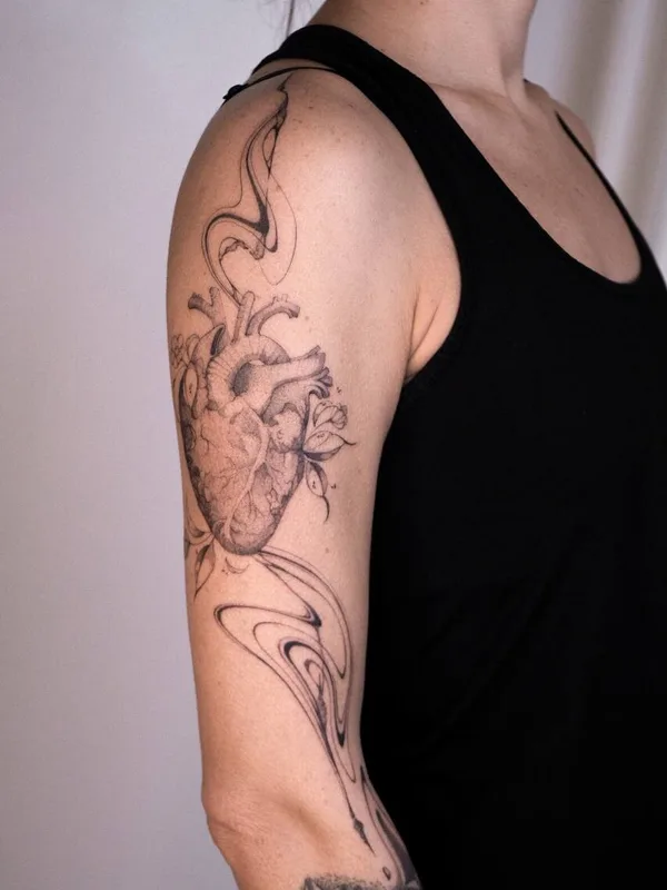 female black and grey realism татуировка на upper arm #94549 | Тату мастер Александра Копина