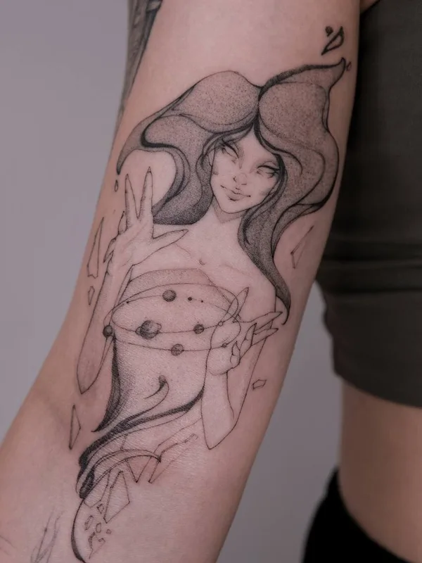 female black and grey illustrative татуировка на forearm #94554 | Тату мастер Александра Копина