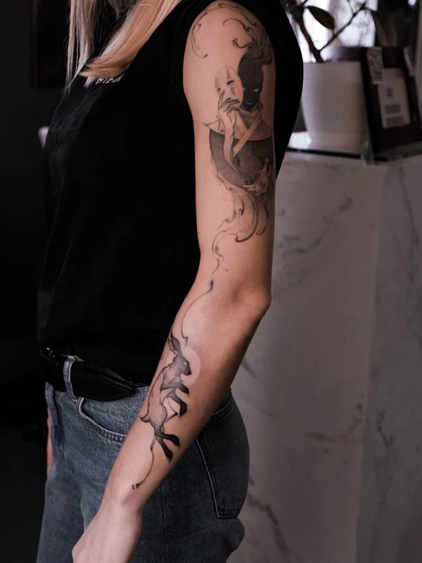 female black and grey illustrative татуировка на forearm #94551 | Тату мастер Александра Копина
