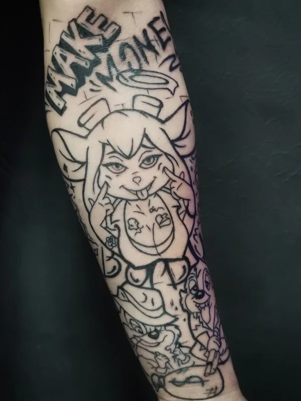 male black graphic 纹身 在 forearm #101610 | 纹身师 Ксения Пижевская