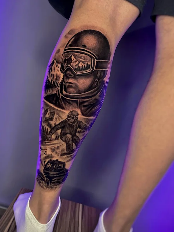 male blackandgrey realism татуировка на shin #99066 | Тату мастер Мастер Маргарита