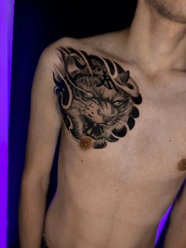 male blackandgrey japanese татуировка на breast #99249 | Тату мастер Мастер Маргарита