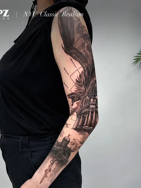 female blackandgrey realism Tatuagem em sleeve #93287 | Tatuador Apz Tattoo 