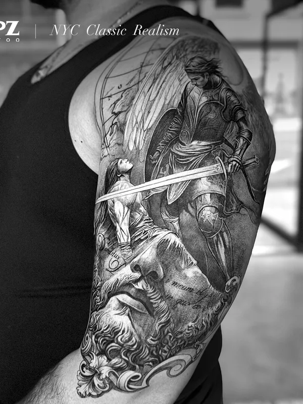 male blackandgrey realism Tatuagem em sleeve #93291 | Tatuador Apz Tattoo 