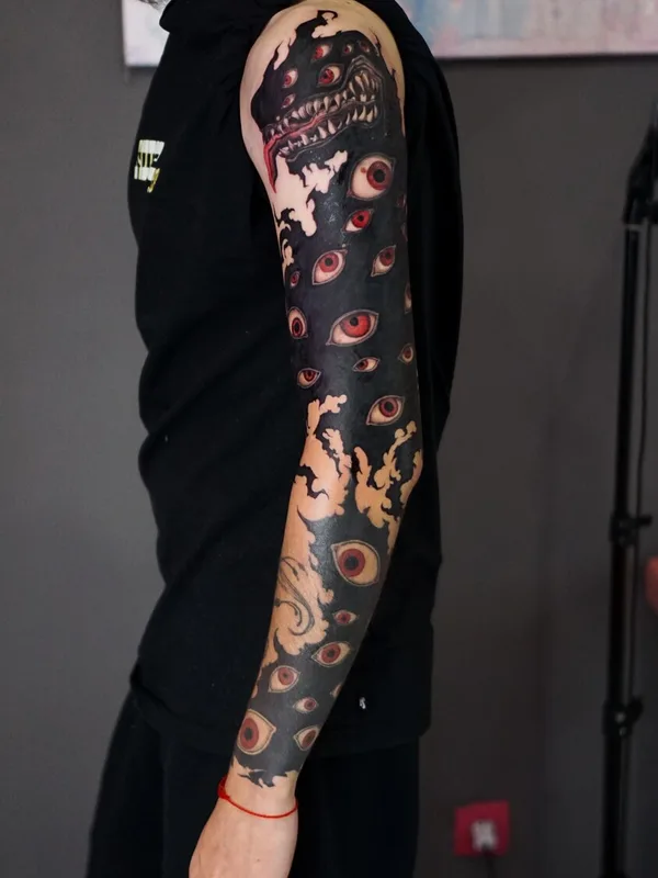 color blackwork татуировка на full sleeve #102075 | Тату мастер Ivan Tahine 
