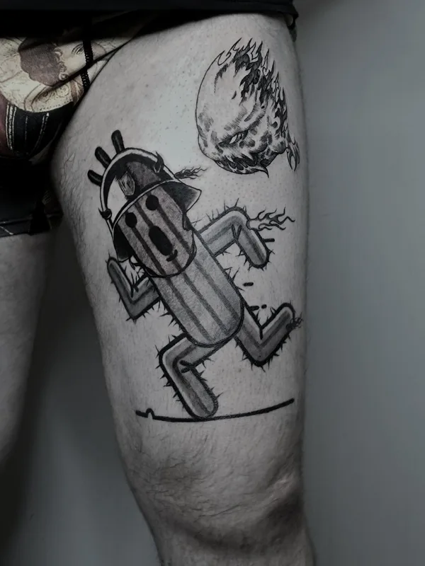 black and grey blackwork tattoo auf thigh #93297 | Tätowierer Polina Inquizitsiya