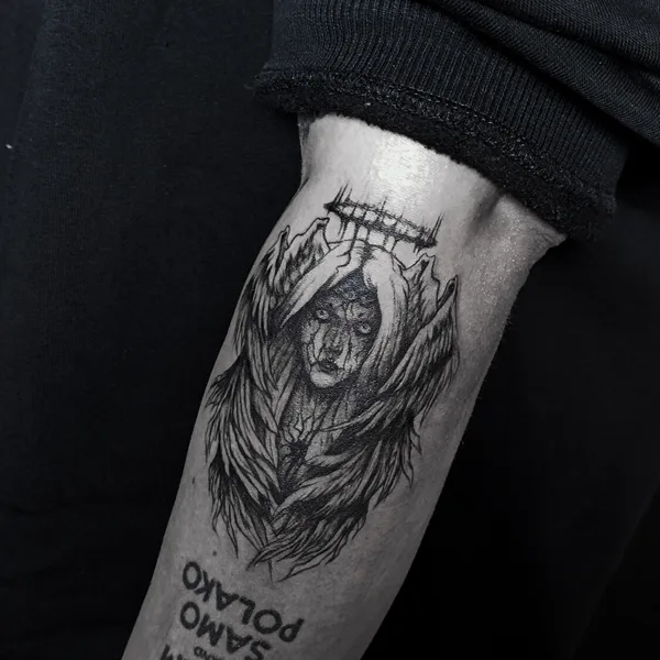 Graphic tattoo by Polina Inquizitsiya in Moscow