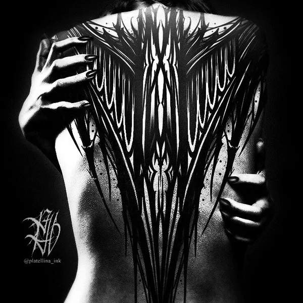 Graphic tattoo by Ellina Plat in Tbilisi