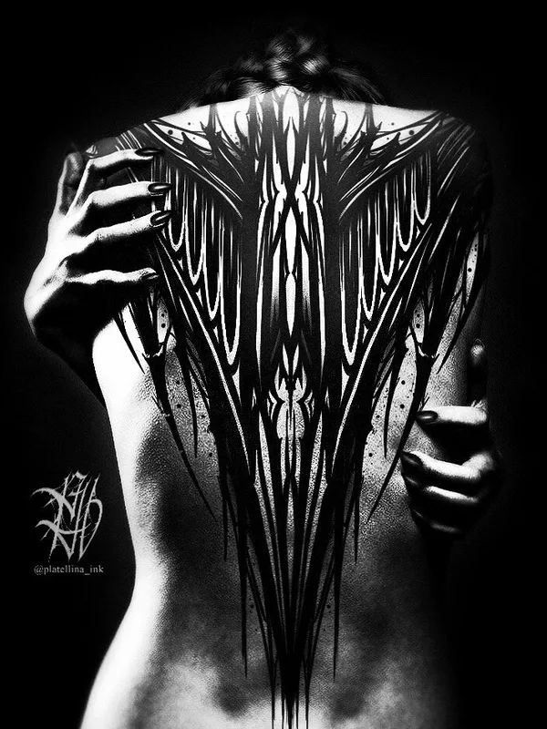 female black abstract Tatuagem em back #94848 | Tatuador Ellina Plat