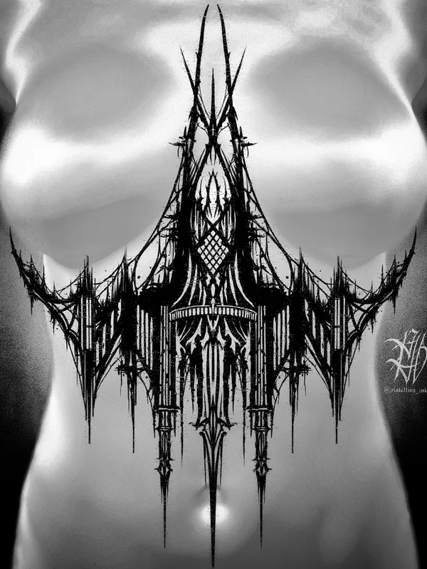 female black graphic Tatuagem em stomach #94849 | Tatuador Ellina Plat