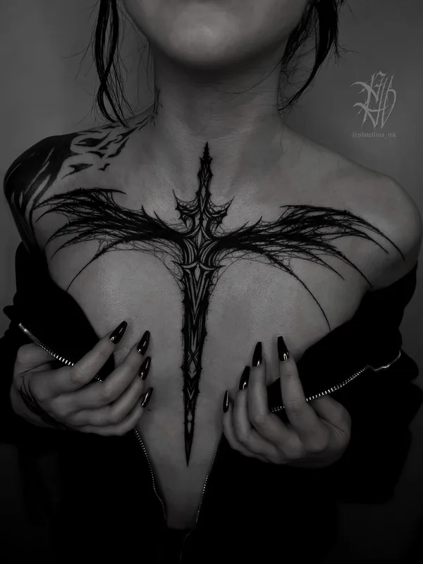 female black graphic Tatuagem em breast #94852 | Tatuador Ellina Plat